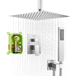 VEVOR 12-Inch Shower Faucet Set, Rainfall Bathroom Shower System \w Square Rain Shower Head And Handheld Spray, Ceiling Mount Bath Fixtures \w Brass