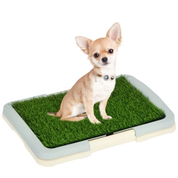 PAWHUT Dog Grass Pad With Tray 15" × 10", Dog Litter Box With Artificial Grass, Grid, Panel, Pee Pads for Pets, Potty Training for Indoor Outdoor