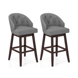 SLICKBLUE Set Of 2 Swivel Bar Stools With Padded Back And Rubber Wood Legs