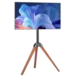 VEVOR 99 Lbs Capacity Tripod Easel Tv Stand, for 40-65 Inch Flat Screen/curved Tvs, 18° Left-Right Rotation Portable Tv Stand \w Oak Wood Legs, For