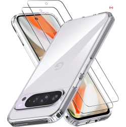 GENER for Google Pixel 10 Pro Xl 5G Clear Case \w 2 Pack Tempered Glass Screen Protector, Anti-Yellowing, 9H Hardness, Military-Grade Protection