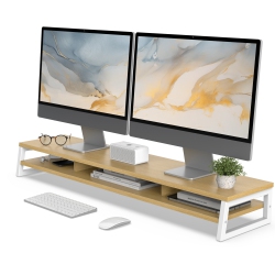 FENGE Monitor Stand, 42.5 In Dual Monitor Riser \w Storage Space, 99Lbs Weight Capacity Computer Desk Organizer for 2 Monitors, Ergonomic Designed