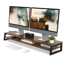 FENGE Monitor Stand, 42.5 In Dual Monitor Riser \w Storage Space, 99Lbs Weight Capacity Computer Desk Organizer for 2 Monitors, Ergonomic Designed