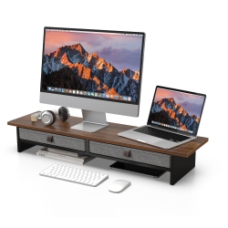 FENGE Dual Monitor Stand, 2 Tiers Monitor Riser for Desk, 35 Inch Computer Stand With 2 Drawer, Desk Shelf for Home, Office, Laptop, PC, Tv, Printer