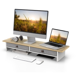 FENGE Dual Monitor Stand, 2 Tiers Monitor Riser for Desk, 35 Inch Computer Stand With 2 Drawer, Desk Shelf for Home, Office, Laptop, PC, Tv, Printer