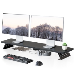 FENGE Dual Monitor Stand Riser, 42.5 Inch Desk Top Shelf for 2 Monitors, Computer Stands for Desk, Wood & Steel Desktop Riser for Laptop, PC, Printer