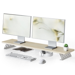 FENGE Dual Monitor Stand Riser, 42.5 Inch Desk Top Shelf for 2 Monitors, Computer Stands for Desk, Wood & Steel Desktop Riser for Laptop, PC, Printer