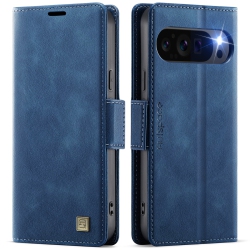 THE WAY Leather Wallet Case for Google Pixel 9/9 Pro - Folding Flap Case With Credit Card Holder And Magnetic Closure - In Blue
