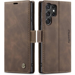 THE WAY Leather Wallet Case for Samsung Galaxy S25Ultra - Folding Flap Case With Credit Card Holder And Magnetic Closure - In Brown
