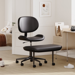 PINMOCO Ergonomic Cross-Legged Swivel Chair, Adjustable Pu Leather Meditation Chair With Back Support, Office/home Chair