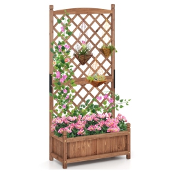 SLICKBLUE Tall Wooden Raised Garden Bed With Lattice Trellis for Climbing Plants