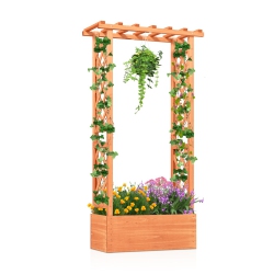 SLICKBLUE Planter Box With Side Trellis And Hanging Roof, Raised Garden Bed With Drainage