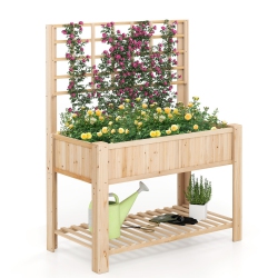 SLICKBLUE Elevated Wooden Planter Box With Trellis for Climbing Plants