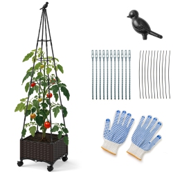 SLICKBLUE Adjustable Wooden Planter Box With Trellis And Lockable Wheel Garden Bed