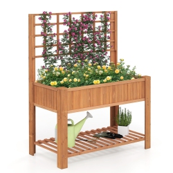 SLICKBLUE Elevated Wooden Planter Box With Trellis for Climbing Plants