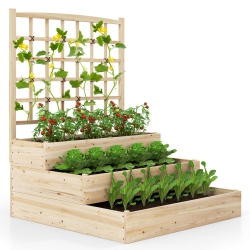 SLICKBLUE 3-Level Raised Planter Box With Lattice Trellis – Open-Ended Base Design