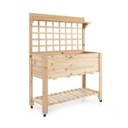 SLICKBLUE Portable Wooden Garden Bed With Trellis And Lower Storage Shelf