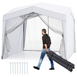 SLICKBLUE Folding Pop Up Canopy Tent With 4 Sidewalls, Netting & Wheeled Bag