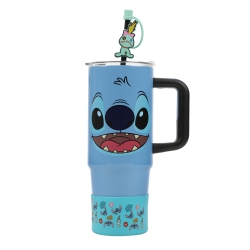 BIOWORLD Lilo & Stitch Big Face Design 30 OZ Stainless Steel Tumbler With Handle And Straw With Charm