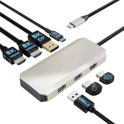 NIERBO Triple Display Docking Station \w 100W Power Delivery, Triple 4K60Hz Ultra HD Display, Dual HDMI, Dp, 3 USB Ports for Dell/hp/lenovo, Windows