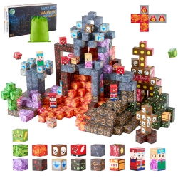 VEVOR 100 PCs Magnetic Blocks, Dark Castle Set, Magnetic Building Cubes for Kids, Stem Montessori Sensory Toys for Christmas Birthday Gift, for 3+