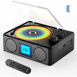 MYACUC CD Player \w Speakers And Remote, Rechargeable Bluetooth Desktop CD Radio \w Sleep Timer, Retro Portable CD Players \w USB Lcd Display Earphone