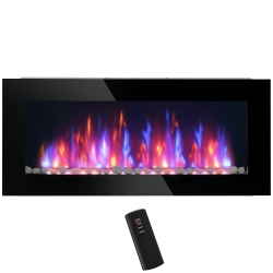 HOMCOM 41 Inch Electric Fireplace, Wall Mounted Fireplace \w Patented 7 Colour Adjustable Led Flame Effect, Remote Control, 2 Modes Heat, 750/1500W