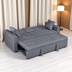 COSMIC HOMES Drizzle Light Convertible Sleeper Sofa Bed With Side Arm Rest Storage & Cup Holders In Grey