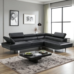COSMIC HOMES Grayson 3-Seater Leather Upholstered Sectional Sofa With Rhf Chaise – In Black