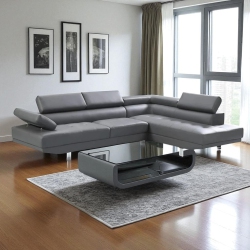 COSMIC HOMES Grayson 3-Seater Leather Upholstered Sectional Sofa With Rhf Chaise - In Grey