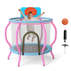 GYMAX 48" Kids Trampoline Indoor & Outdoor Pumpkin Trampoline W/basketball Hoop