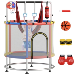 GYMAX 6-In-1 Kids Trampoline Combo 55" Toddler Play Activity Center W/hammock