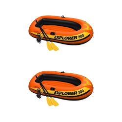 INTEX Explorer 300 Inflatable Fishing 3 Person Raft Boat W/ Pump & Oars, 2 Pack