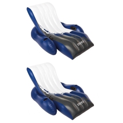 INTEX Inflatable Floating Comfortable Recliner Lounges With Cup Holders (2 Pack)