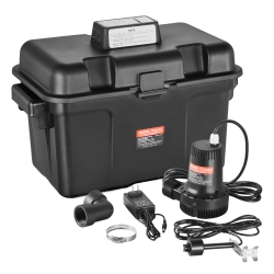 VEVOR 2000Gph Basement Emergency Back-Up Sump Pump, 0.17 HP Backup Sump Pump System, \w 15V Adapter, Float Switch, 24-Hour-A-Day Monitoring
