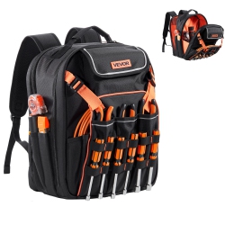 VEVOR 45 Pockets Tool Backpack, Heavy-Duty Tools Storage Organizer Work Bags \w Laptop Compartment & Reinforced Fabric Basee, Electrician Jobsite