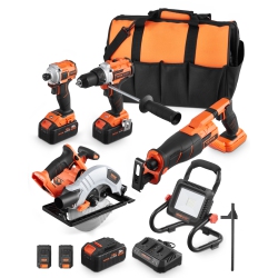 VEVOR 5-Tool Combo Kit, 20V Brushless, Cordless Power Tool Combo Kit, Cordless Drill And Impact Driver, \w 4.0 Ah Batteries, Charger, Reciprocating