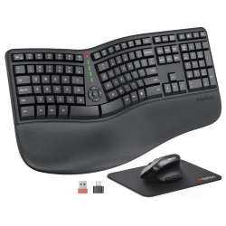 MEETION Ergonomic Wireless Keyboard & Mouse Set, Split Design With Cushioned Palm Rest, 4 Adjustable Dpi Vertical Mouse, Rechargeable Full Size