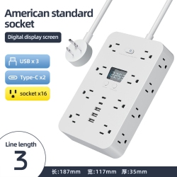 THE WAY Us-Style Power Outlet \w Overload Protection, Suitable for Use In The Us And Canada, 110V - Nn-25 Triangular Plug, 3 Meters [White], 16