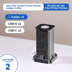 THE WAY American Standard Vertical Socket, Multi-Output High-Power USB Fast Charging Household Socket - A102 [Black] 2M (With Overload) - 4 Outlets