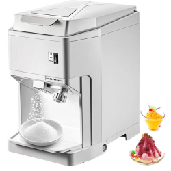 VEVOR Ice Shaver Machine By-168A, 265 Lbs/h Electric Snow Cone Maker, 250W Ice Crusher With Hopper & Lid, Adjustable Fineness & Drain – In White