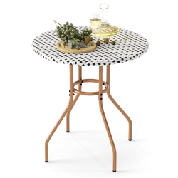 GYMAX 27.5" Outdoor Bistro Table Pe Rattan Round Patio Side Table W/ Heavy Duty Metal Frame