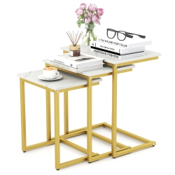 GYMAX 3 PCs Nesting Coffee End Table Set Stacking Side Nightstand Living Room