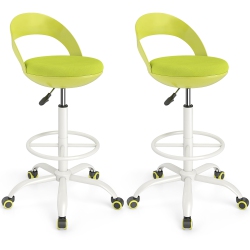 GYMAX 2 PCs Drafting Stool Rolling Tall Desk Chair W/ Wheels Low Backrest Footrest In Green