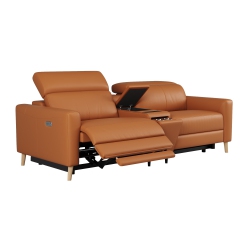 VALENCIA Elodie Leather Dual Recliner Loveseat Sofa With Console, Cognac