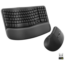 Logitech Wave Keys Bluetooth Membrane Full-Size Ergonomic Keyboard & Mouse Combo - Black - English