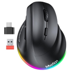 MEETION Ergonomic Mouse, Wireless Vertical Mouse RGB Backlit Rechargeable Mice for Bluetooth & 2.4G Wireless 4 Adjustable Dpi For