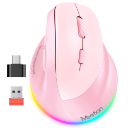 MEETION Ergonomic Mouse, Wireless Vertical Mouse RGB Backlit Rechargeable Mice for Bluetooth & 2.4G Wireless 4 Adjustable Dpi For