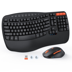 MEETION Director-D Wave Ergonomic Keyboard & Mouse, Wireless USB/bluetooth, Adjustable Dpi, Rechargeable, Wrist Rest, for Windows/mac/android