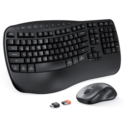 MEETION Director-D2 Ergonomic Wireless Keyboard & Mouse, Wave Keys, 2.4G Wireless, Adjustable Dpi, Wrist Rest, for PC/laptop/mac In Black